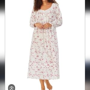 Eileen West White Pink Floral Nightgown Flowers Women's Gown Feminine Flannel XL